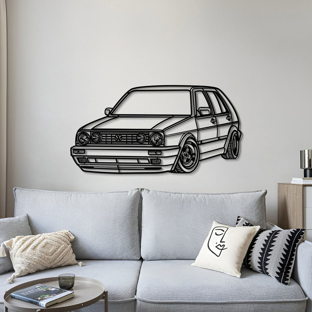 Vintage 1983 Golf MK2 hatchback silhouette metal wall art powder coated