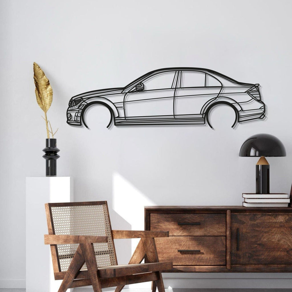 2009 Mercedes-AMG C63 W204 Performance Sedan Silhouette Wall Decor Powder Coated Matte Steel