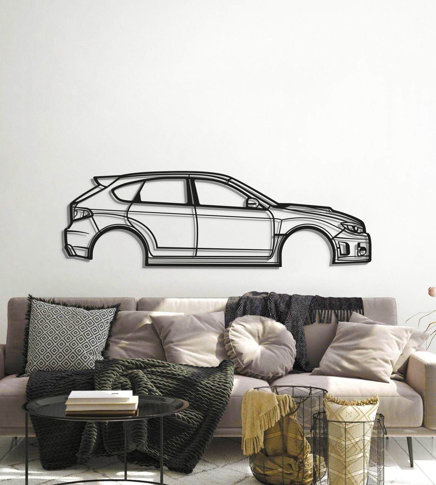 Matte finish wall art showcasing Subaru WRX STI Hatchback 2013 transforming hallway ambiance