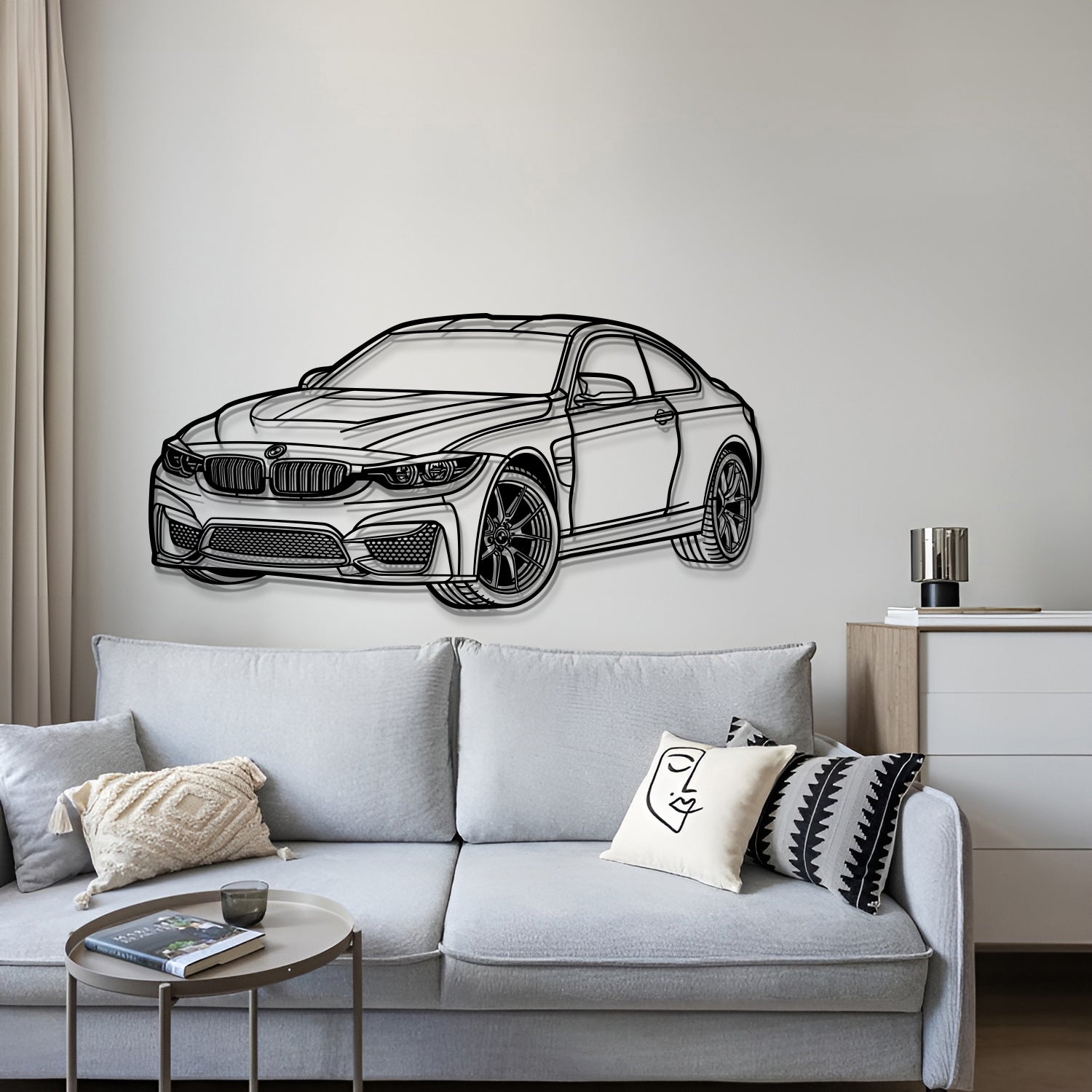 Custom 2014 BMW F82 M4 perspective metal art – precision CNC laser-cut, luxurious detailing