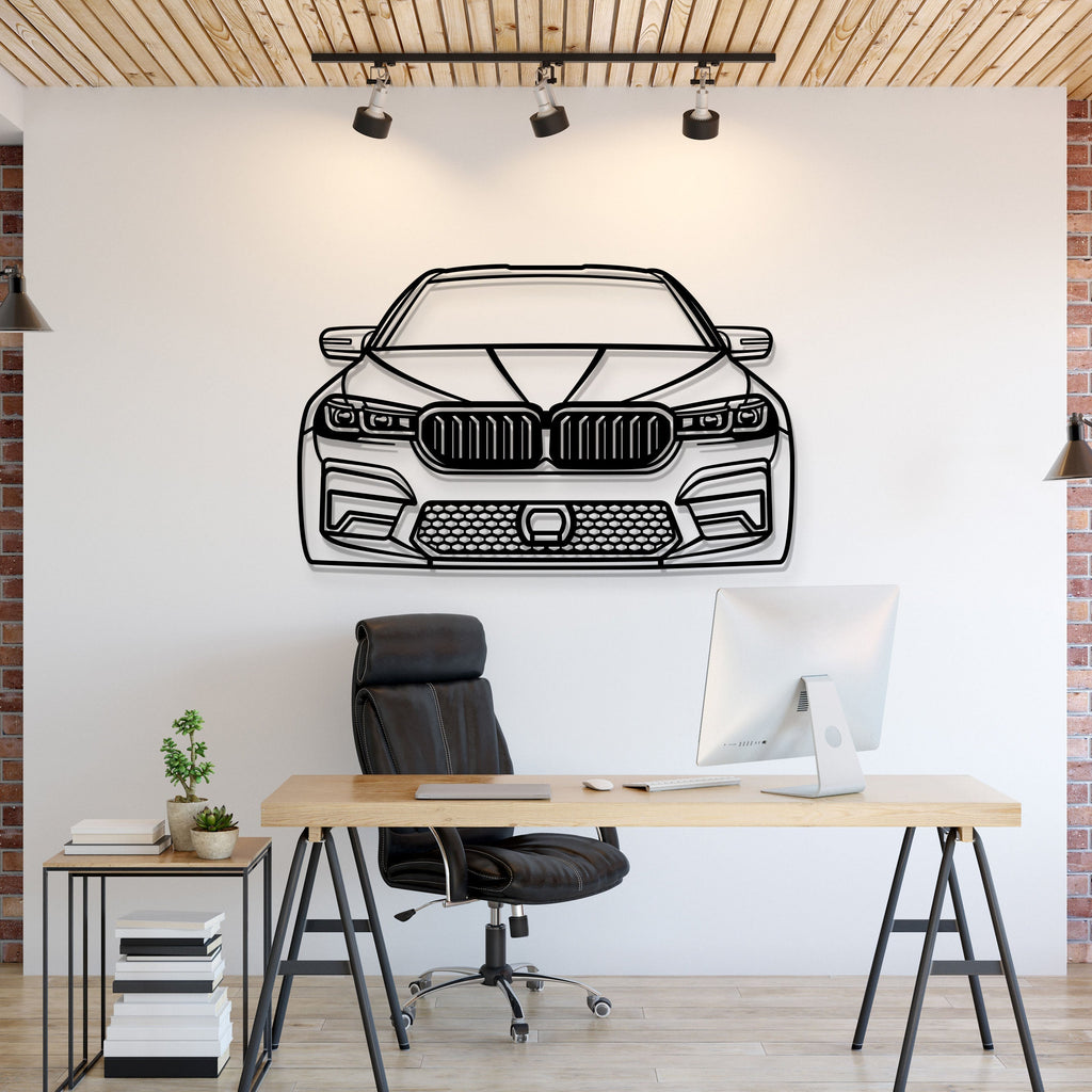 2021 BMW M5 Competition front view metal wall art – laser‑cut steel silhouette with matte powder‑coat finish
