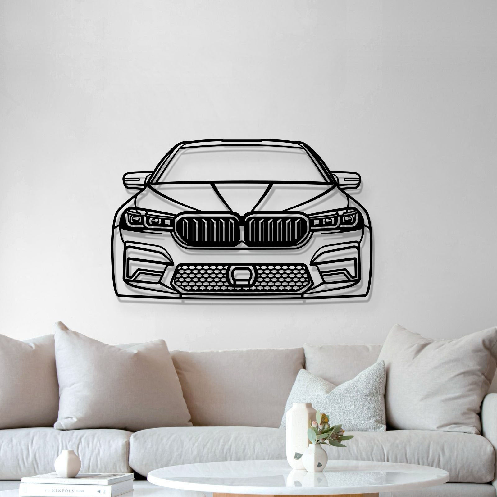 Front view 2021 BMW M5 Competition metal artwork – precision laser‑cut detailing, matte textured steel