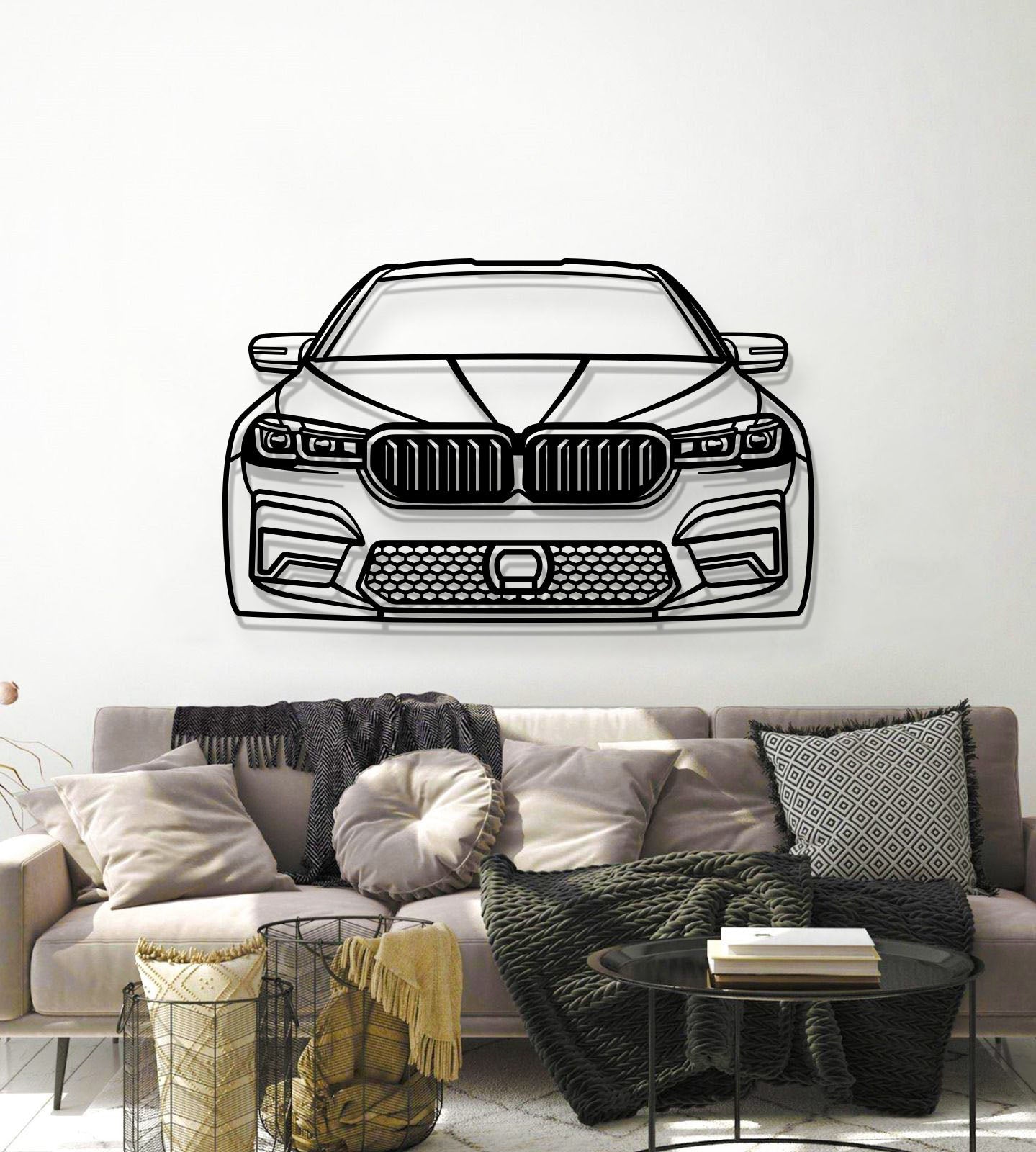 2021 M5 Competition front car silhouette metal art – sleek décor accent for man cave or modern studio