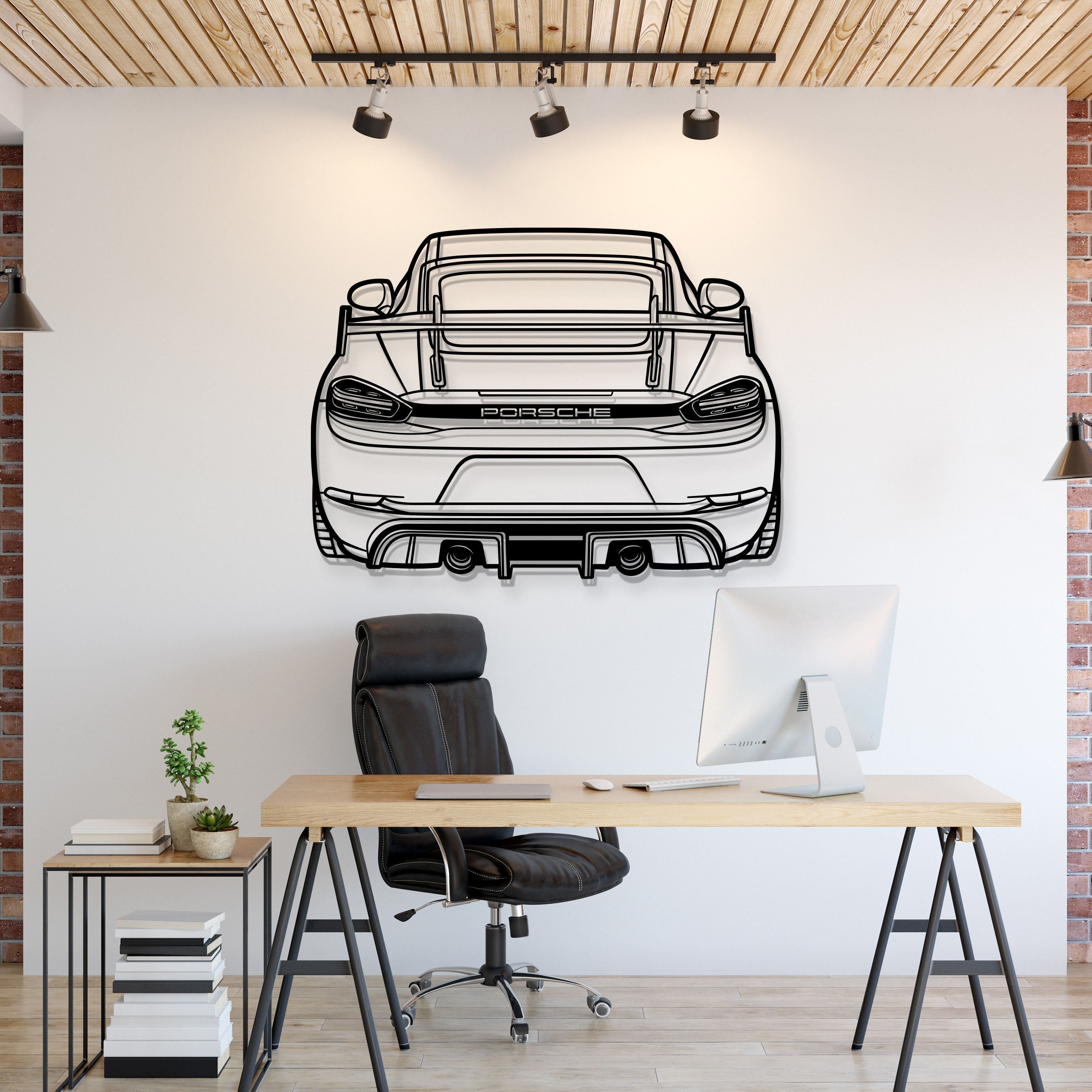 2022 Porsche 718 GT4 Vedere din Spate metal wall art – laser-cut steel car silhouette