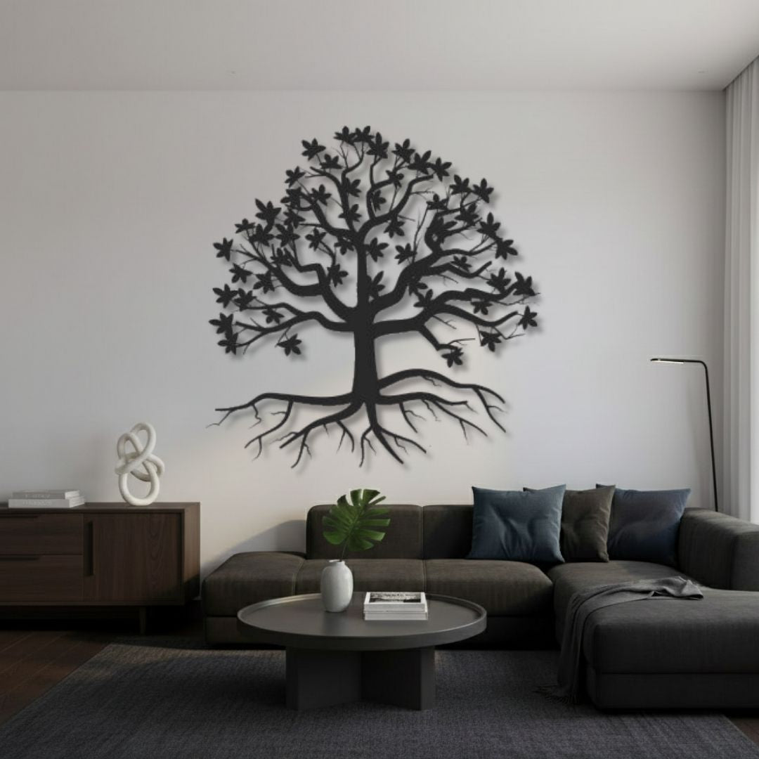 Arbore cu radacini si frunze - Tablou Contur Metalic