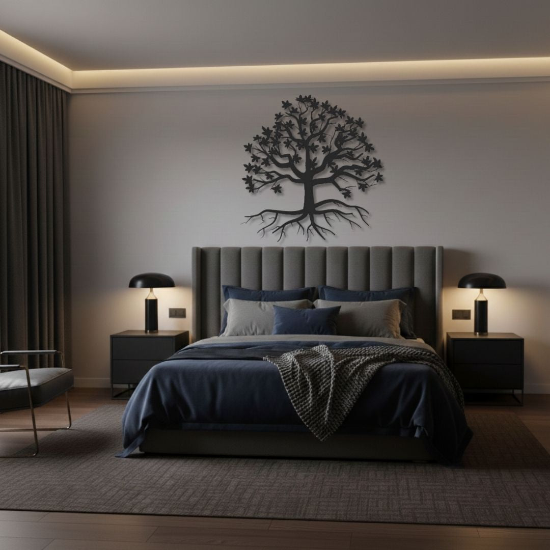 Arbore cu radacini si frunze - Tablou Contur Metalic