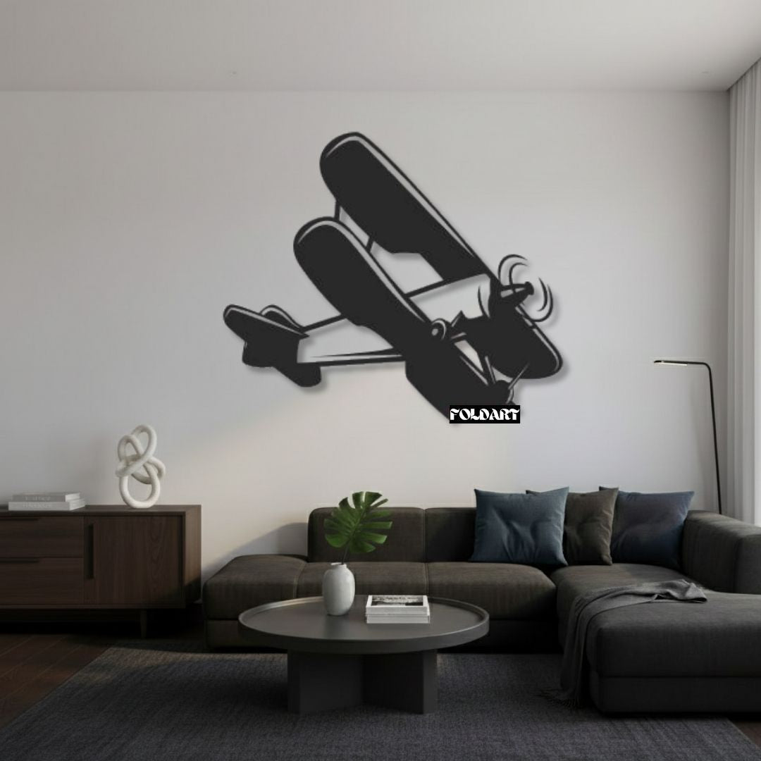 Avion Biplan - Tablou Contur Metalic