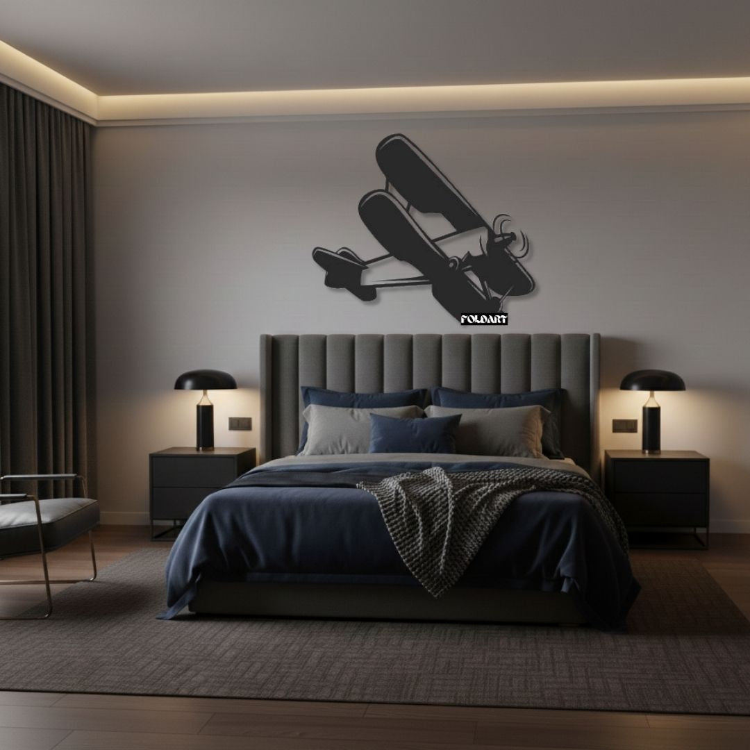 Avion Biplan - Tablou Contur Metalic