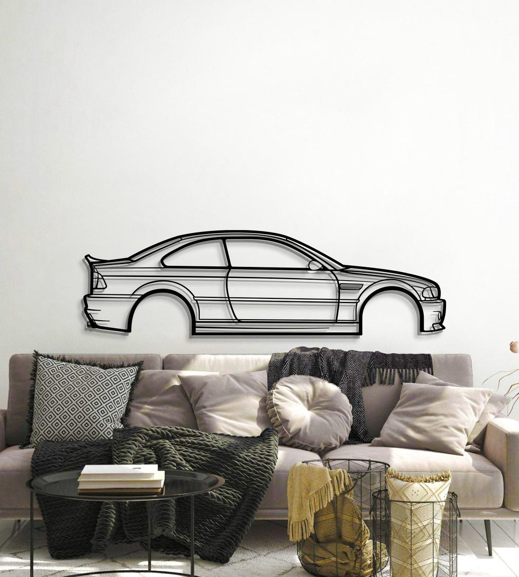 Metal wall art silhouette of BMW E46 M3 CSL for office or studio