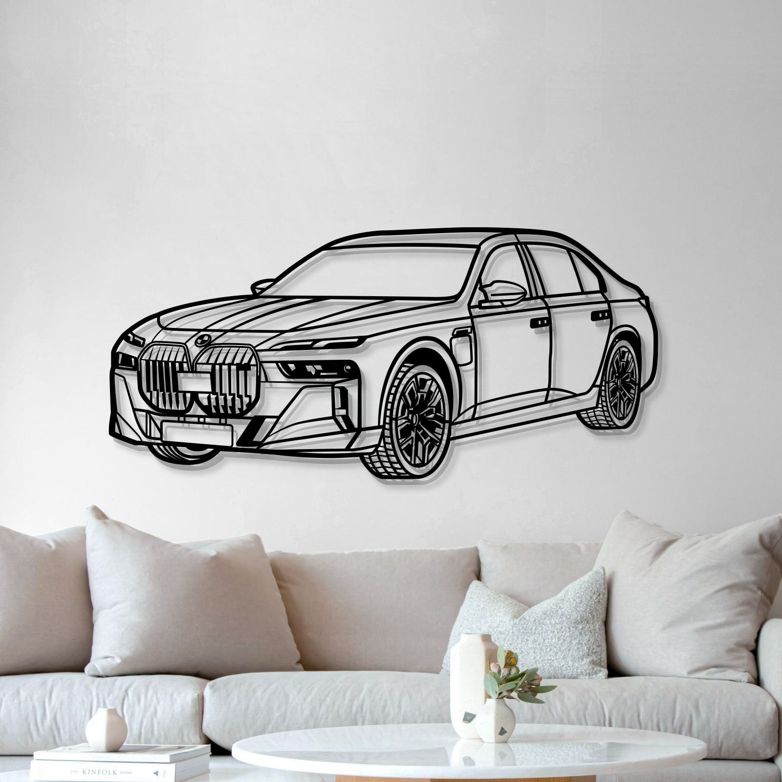 BMW M760 xDrive luxury limousine perspective metal silhouette décor