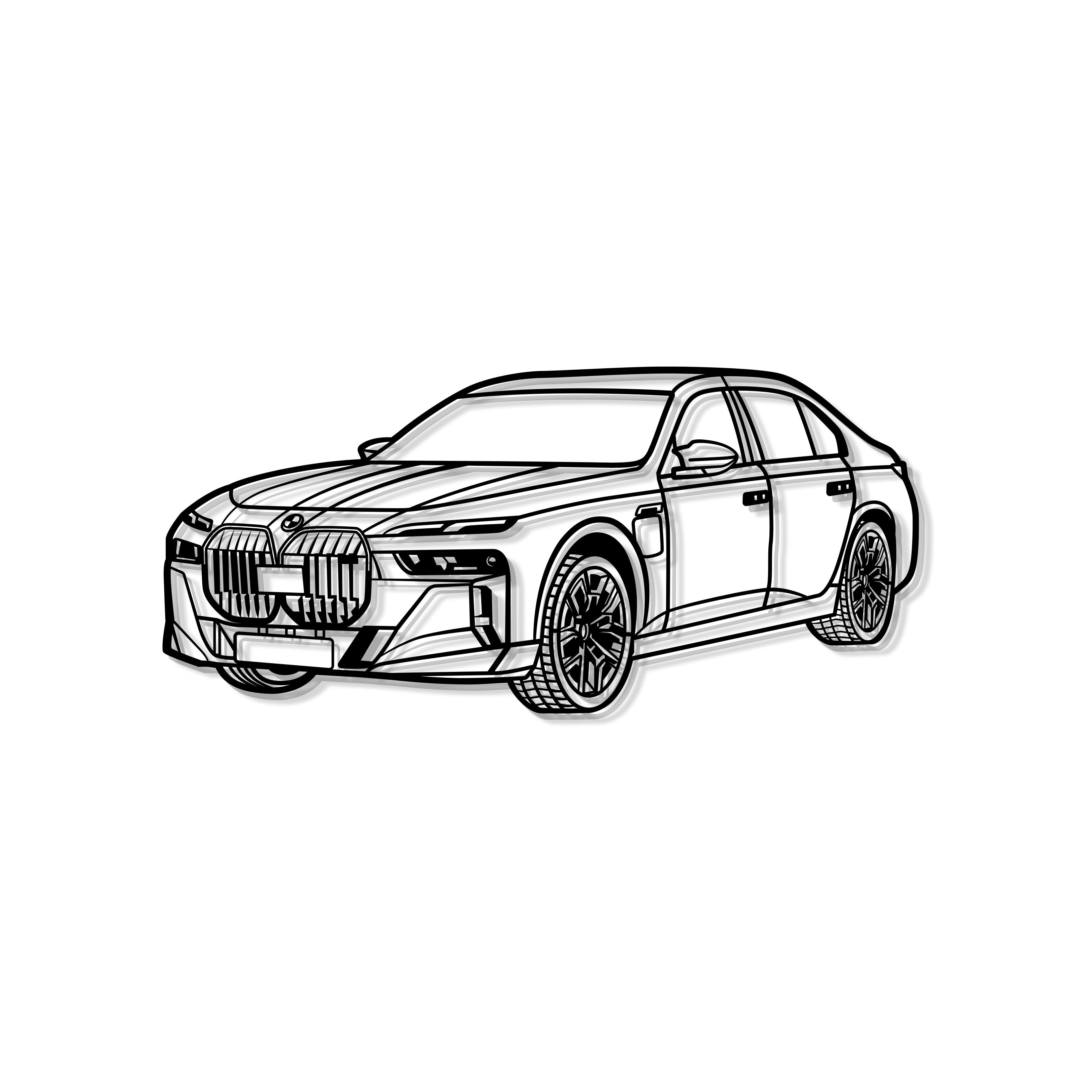 Minimalist metal silhouette: BMW M760 limousine side view