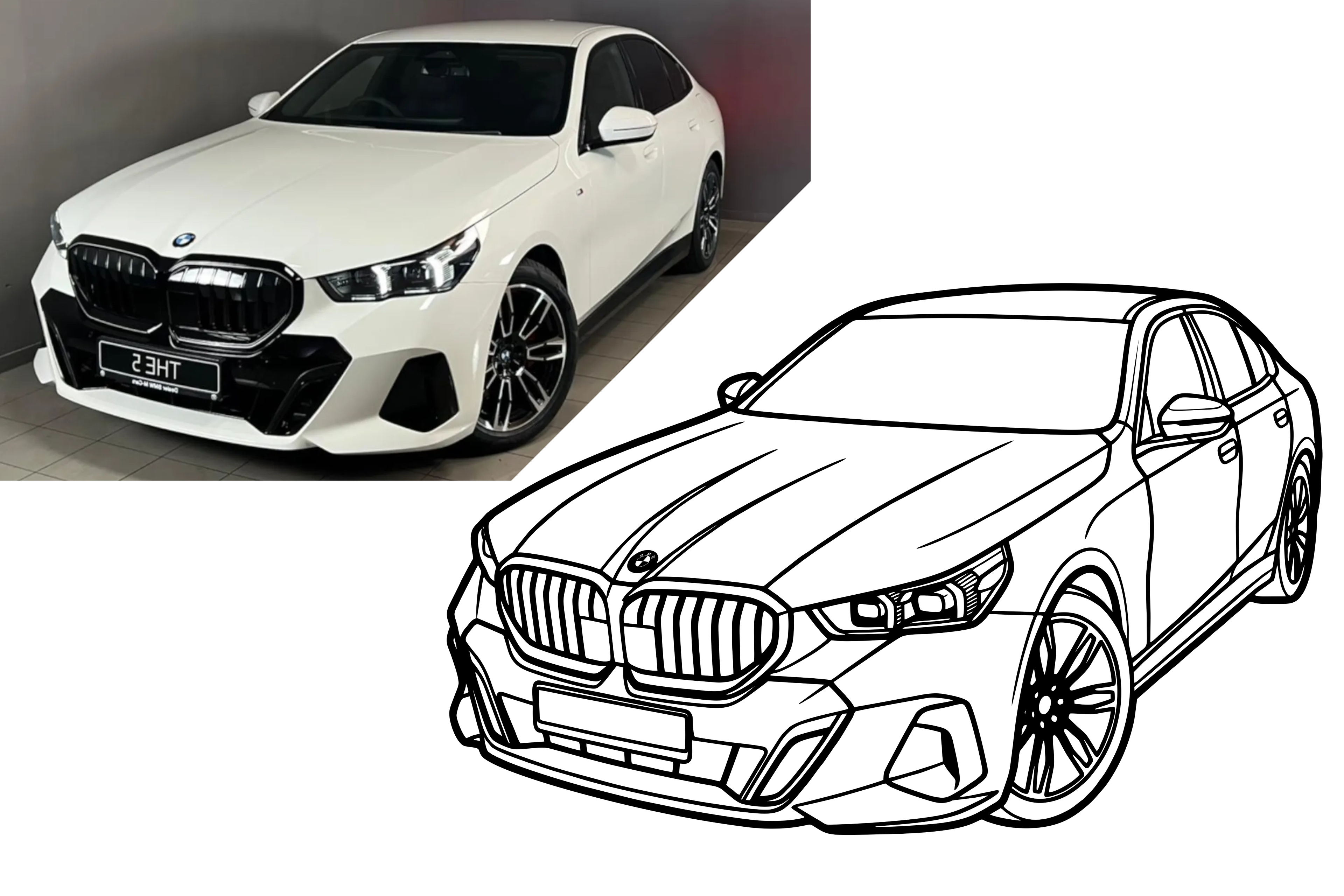 BMW Seria 5 2025  Perspectivă - Tablou Contur Metalic - FOLDART