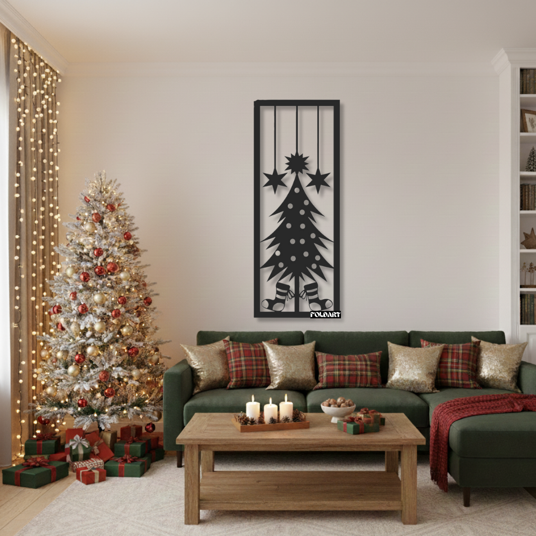 Brad și Stele - Tablou Contur Metalic
