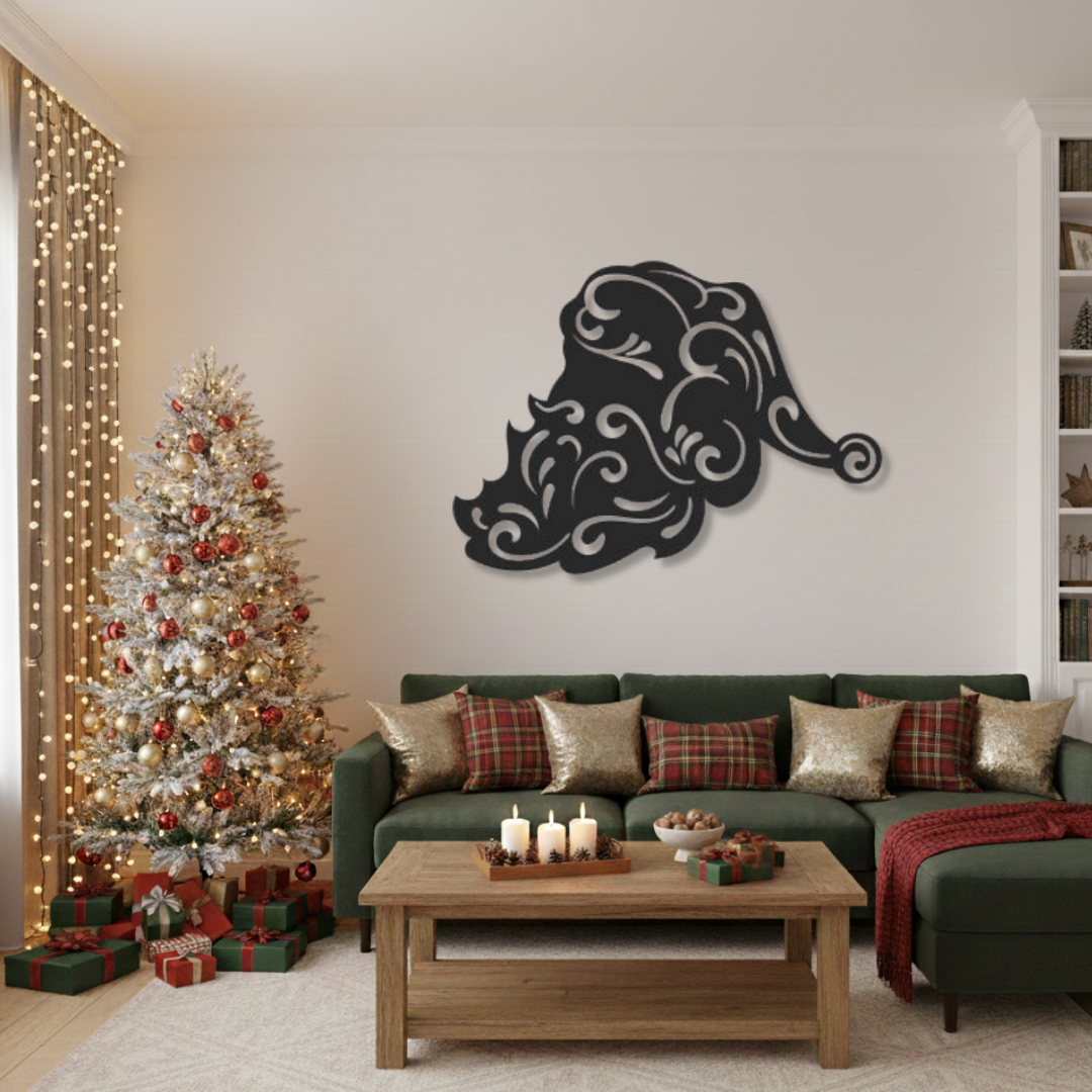 Caciula lui Mos Craciun Stilizata - Tablou Contur Metalic