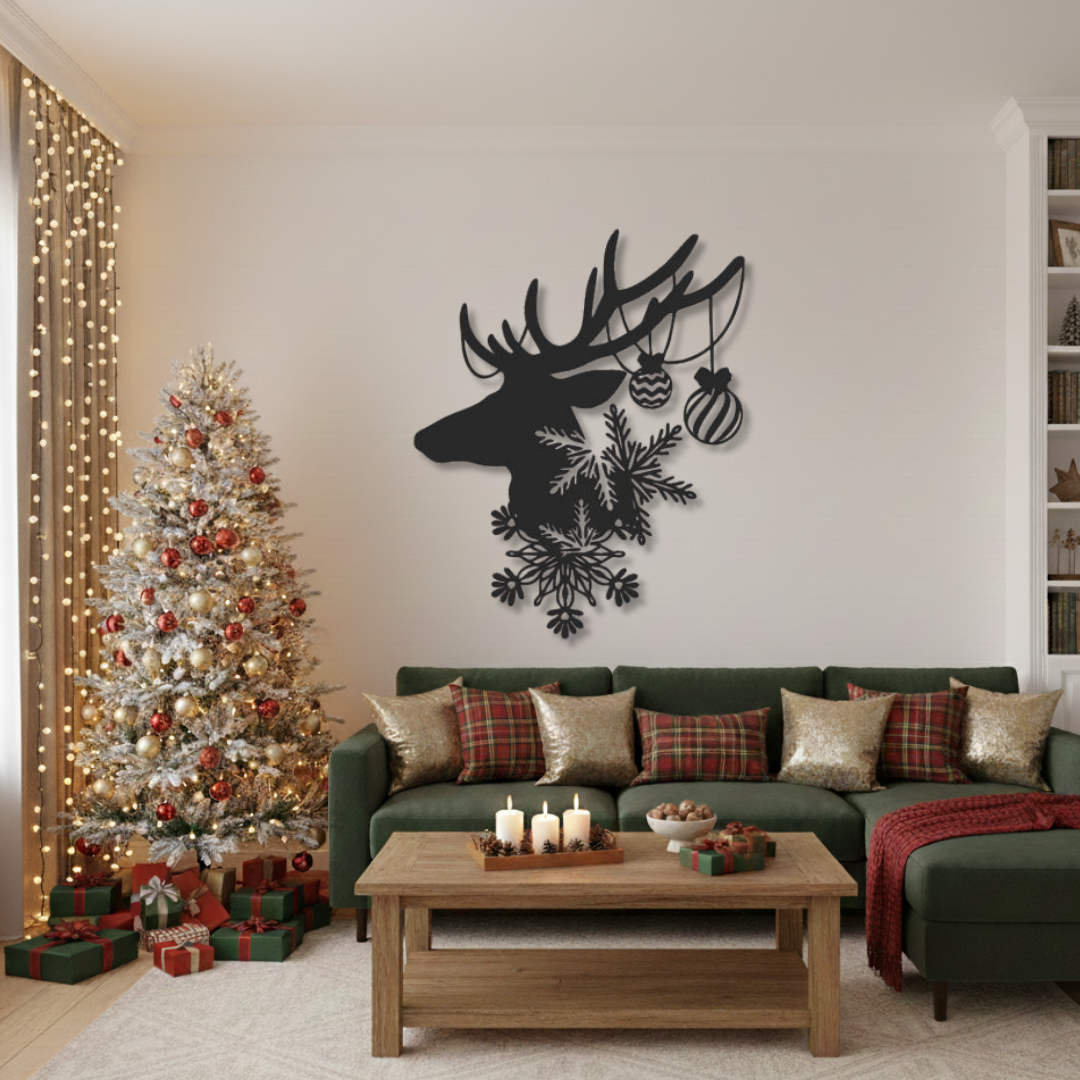 Cap de Cerb cu Globuri - Tablou Contur Metalic