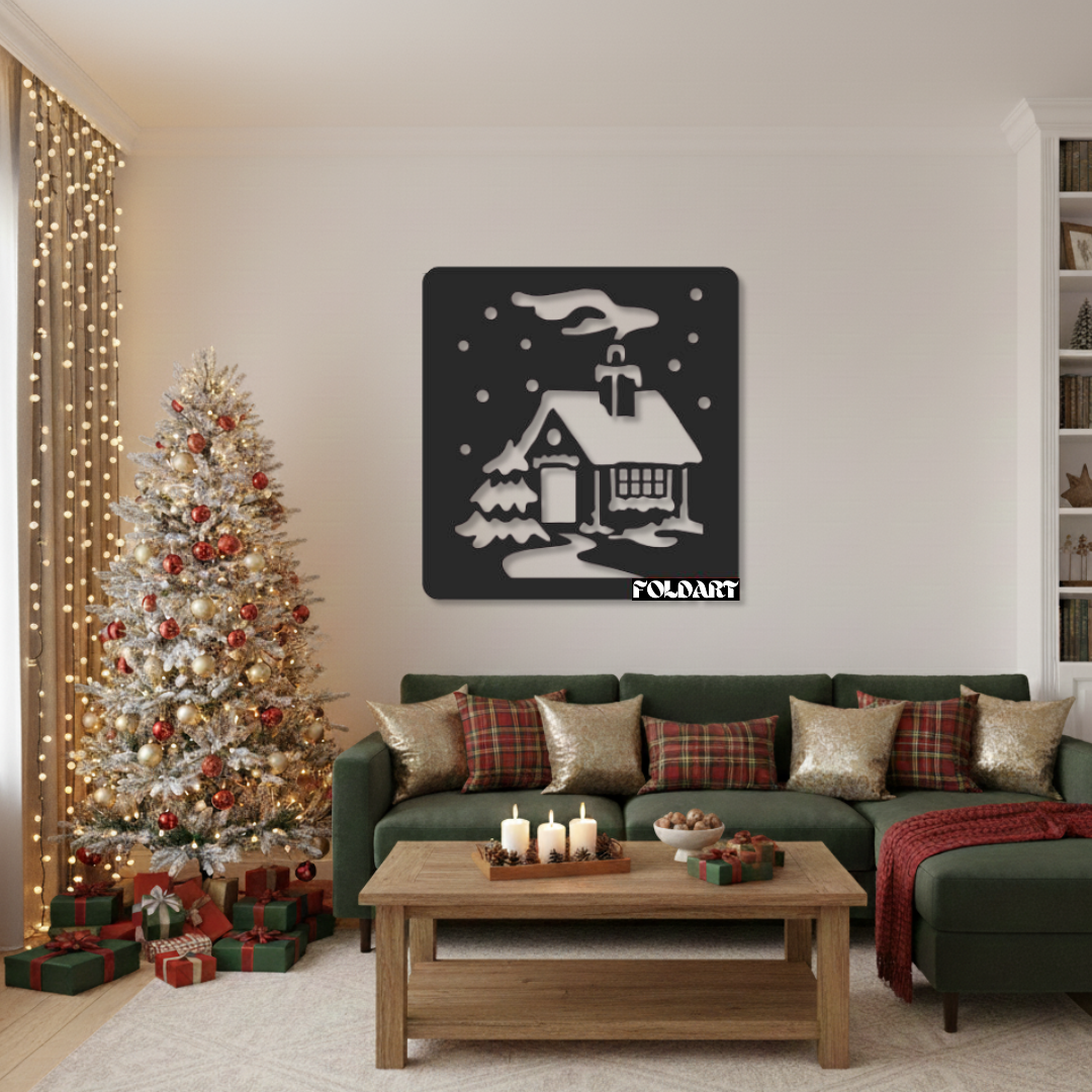 Casuta de Iarna - Tablou Contur Metalic