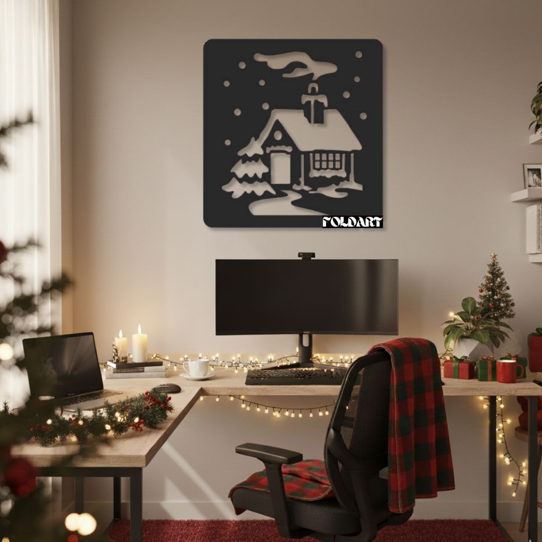 Casuta de Iarna - Tablou Contur Metalic