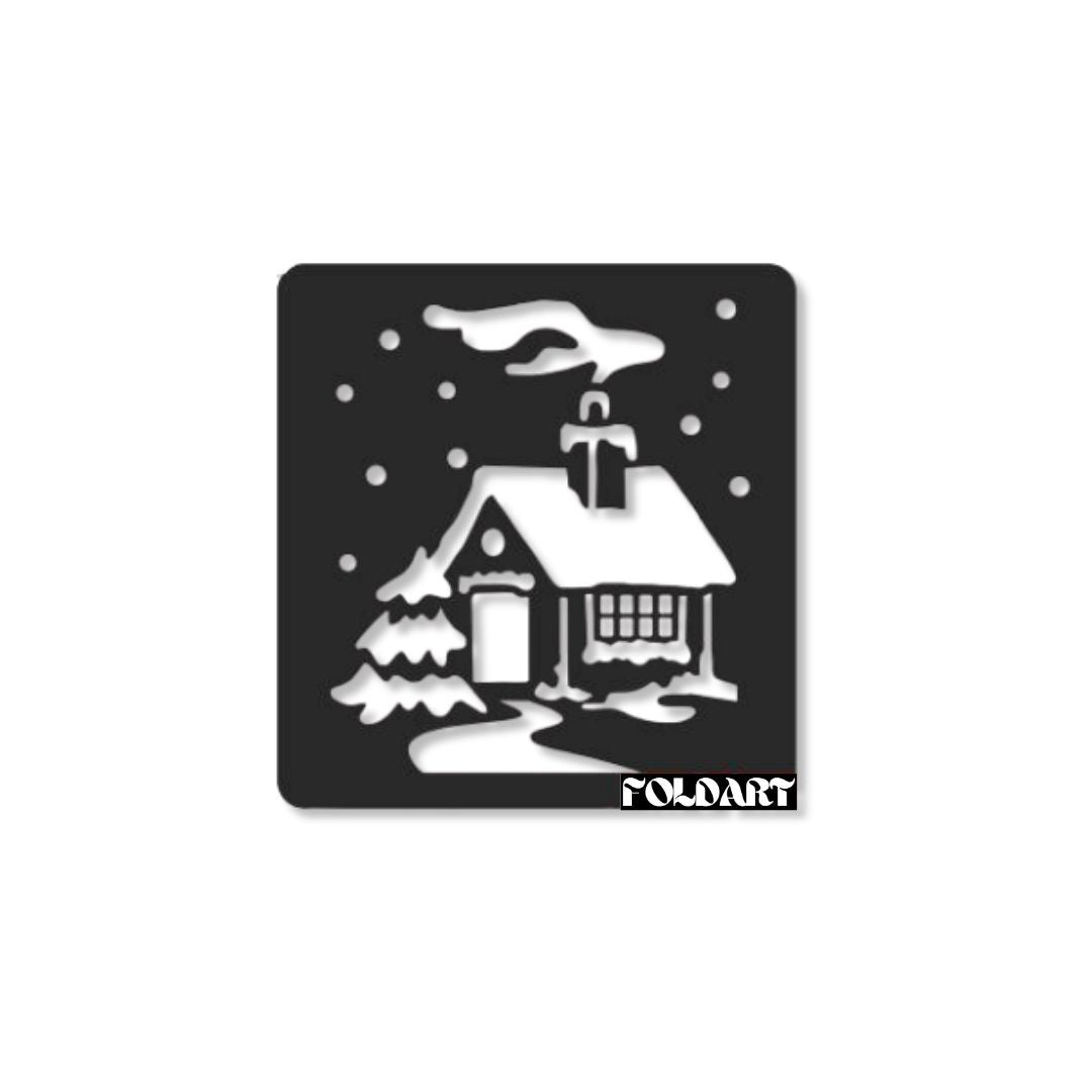 Casuta de Iarna - Tablou Contur Metalic