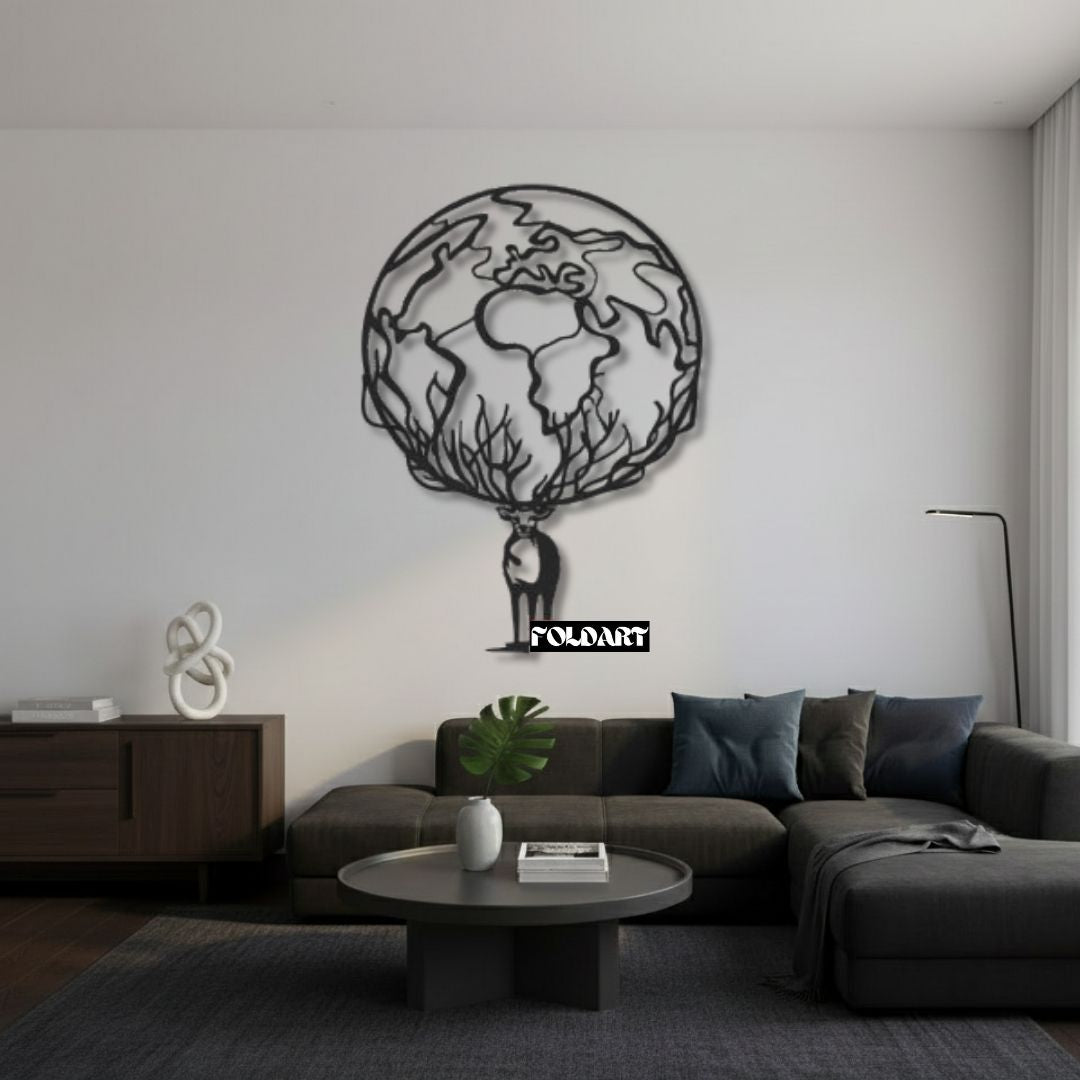 Cerb ce sustine Pamantul - Tablou Contur Metalic - FOLDART