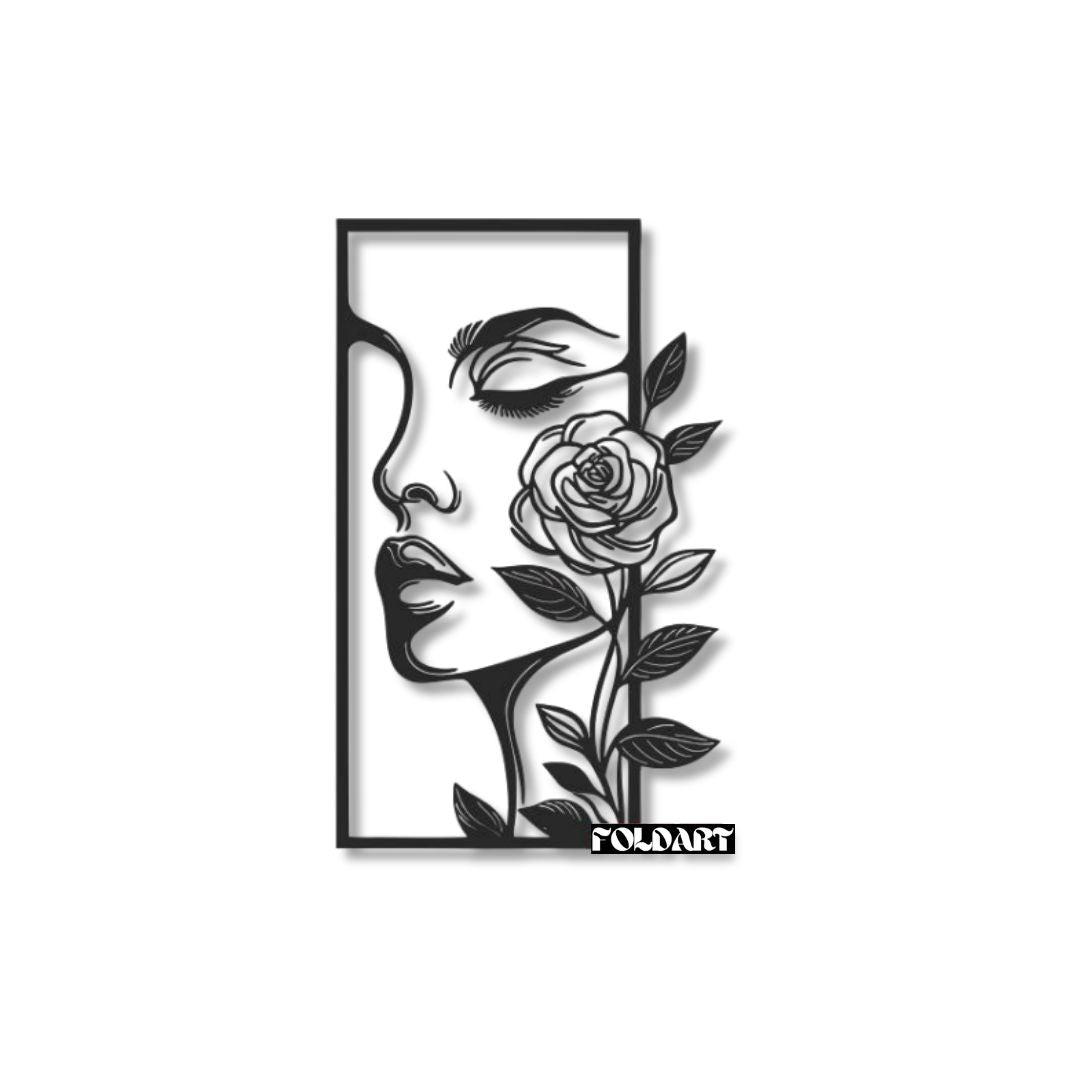 Fata de Femeie cu un trandafir - Tablou Contur Metalic - FOLDART