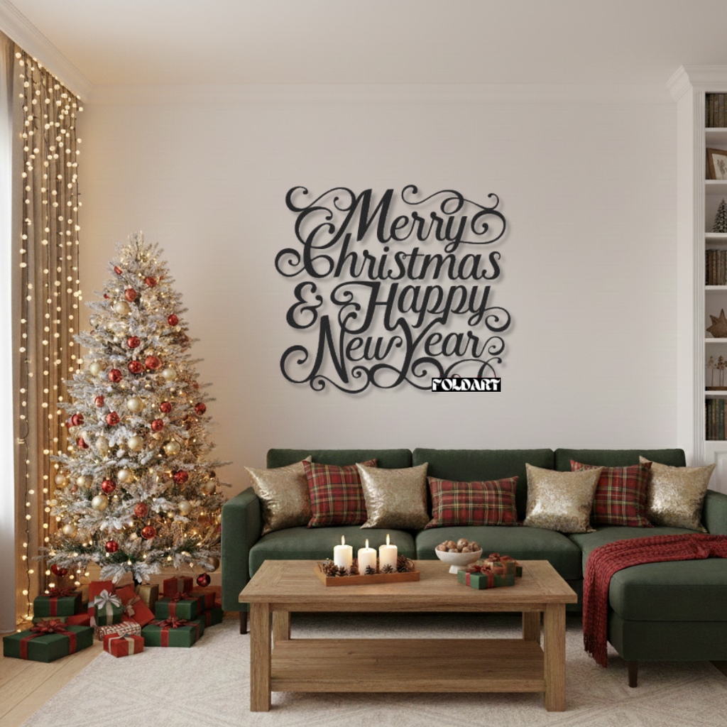 Merry Christmas Happy New Year - Tablou Contur Metalic - FOLDART