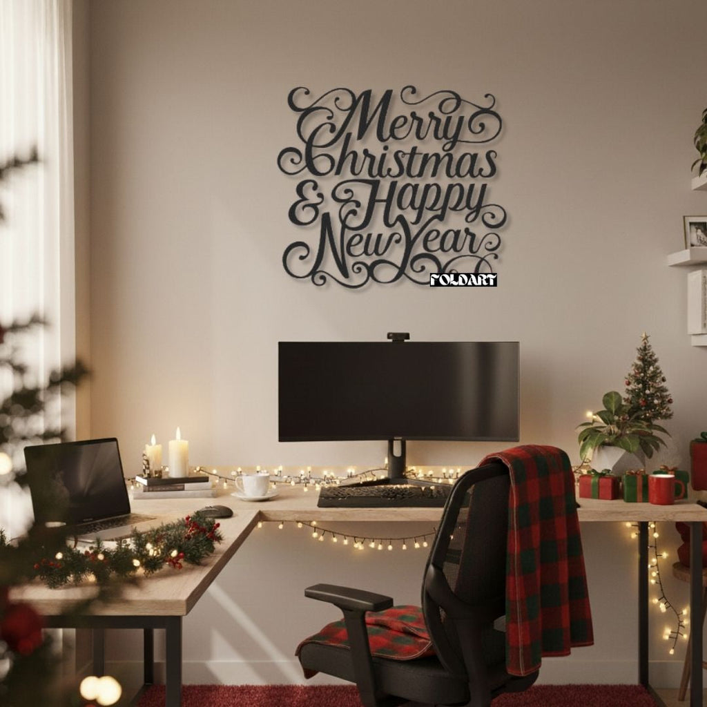 Merry Christmas Happy New Year - Tablou Contur Metalic - FOLDART