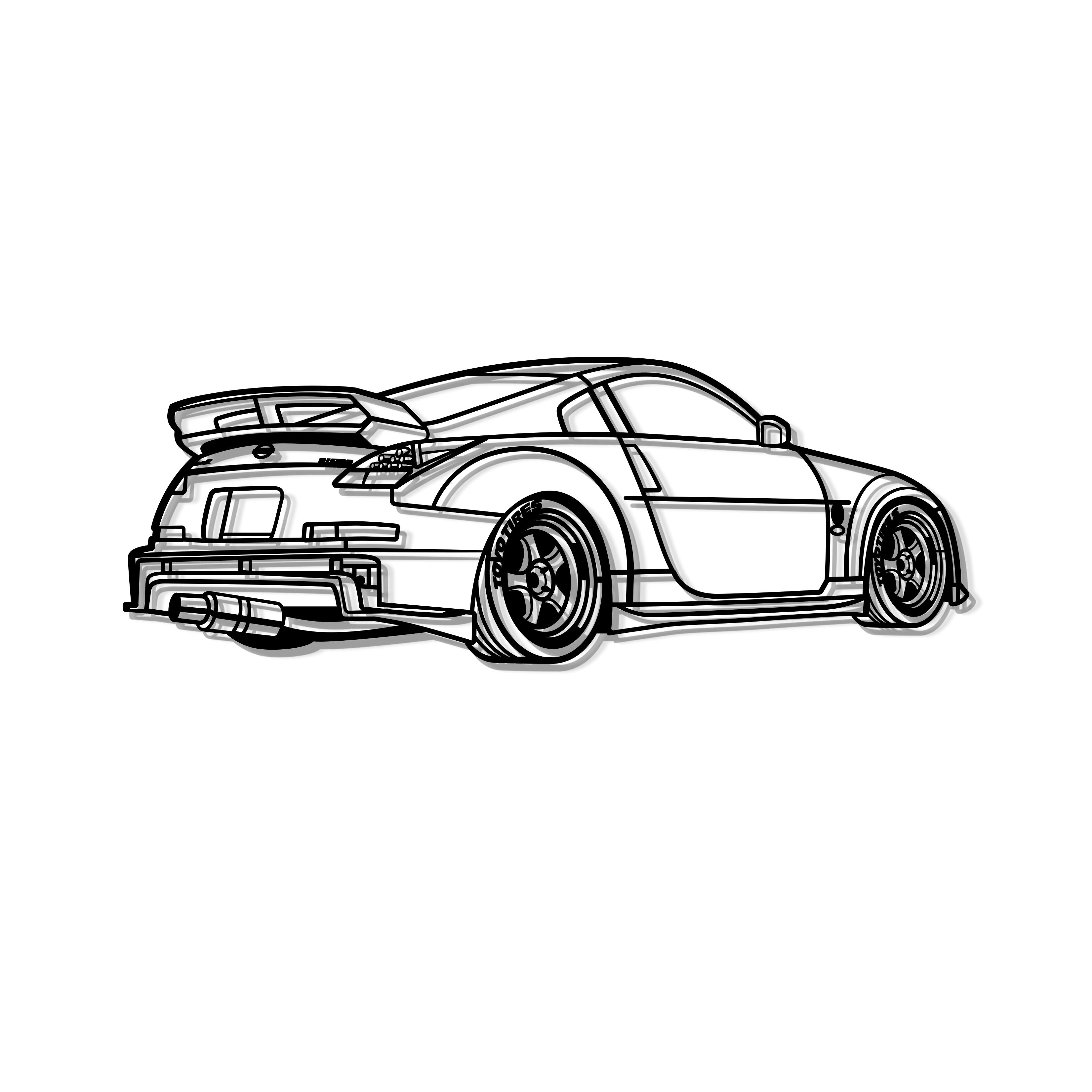 Nissan 350Z Perspectivă  metal silhouette – high-quality textured steel ready to hang with floating 3D style