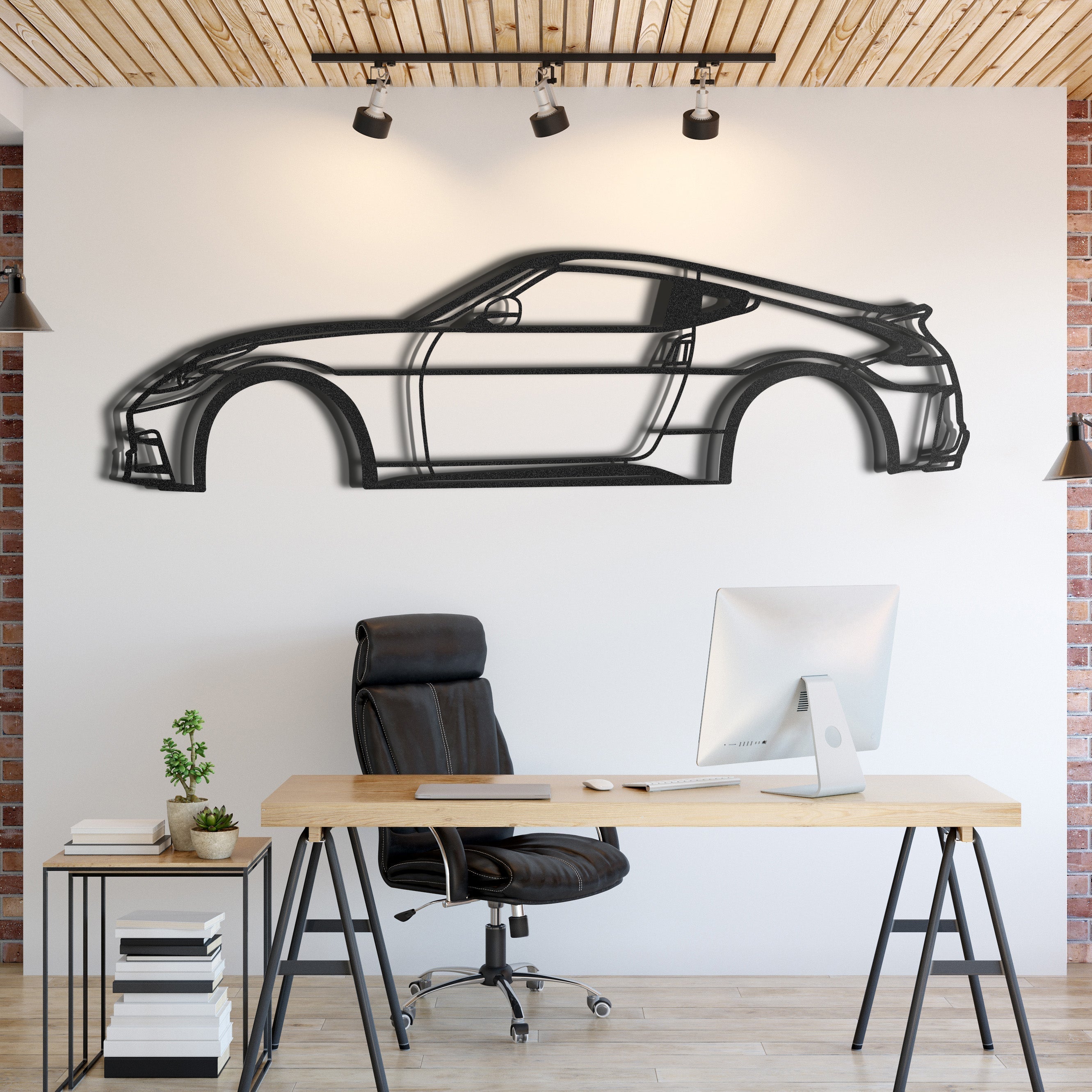 Metal car wall art featuring Nissan 370Z 2015 enhancing garage décor