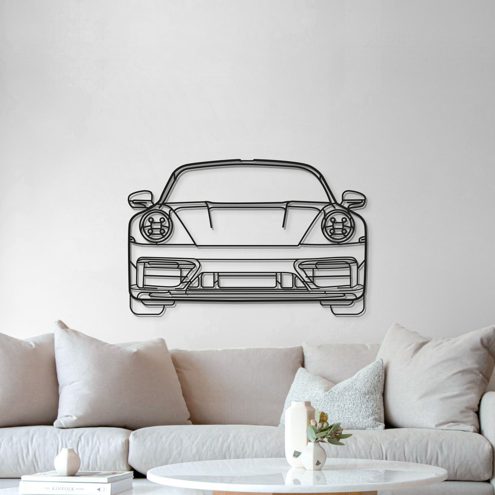 Porsche 911 992 front view vintage metal wall sculpture for living room display