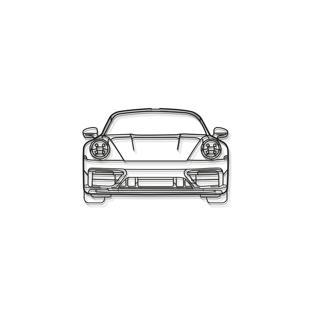 Laser cut steel Porsche 911 992 front view wall art perfect for design aficionados