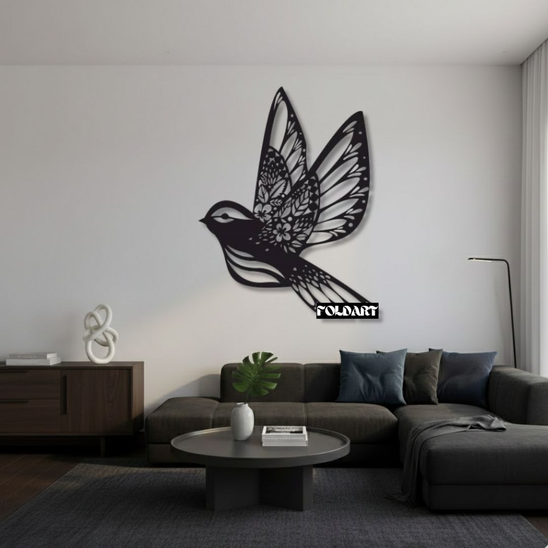 Pasare Florala - Tablou Contur Metalic - FOLDART