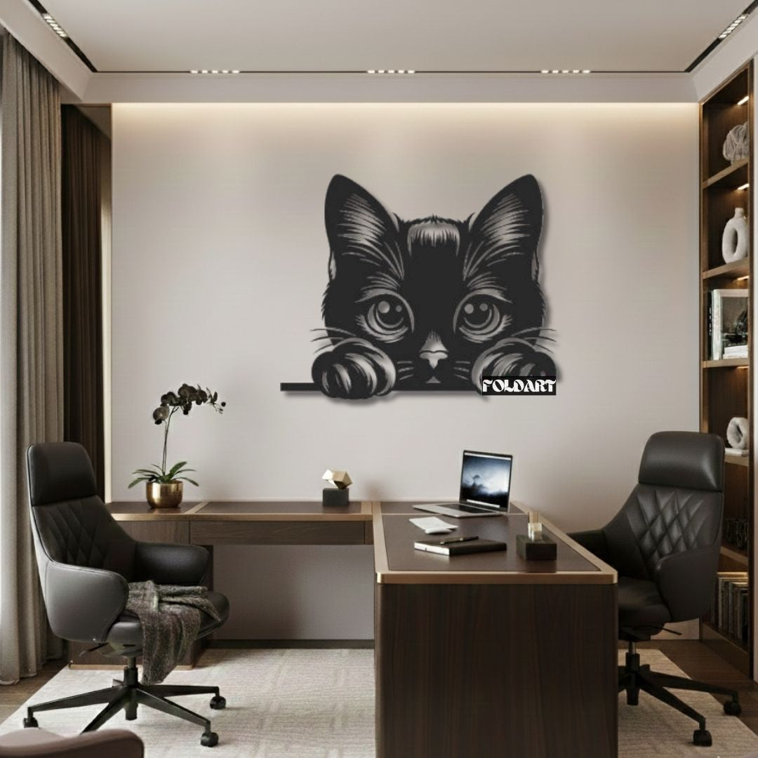 Pisica Pui - Tablou Contur Metalic - FOLDART