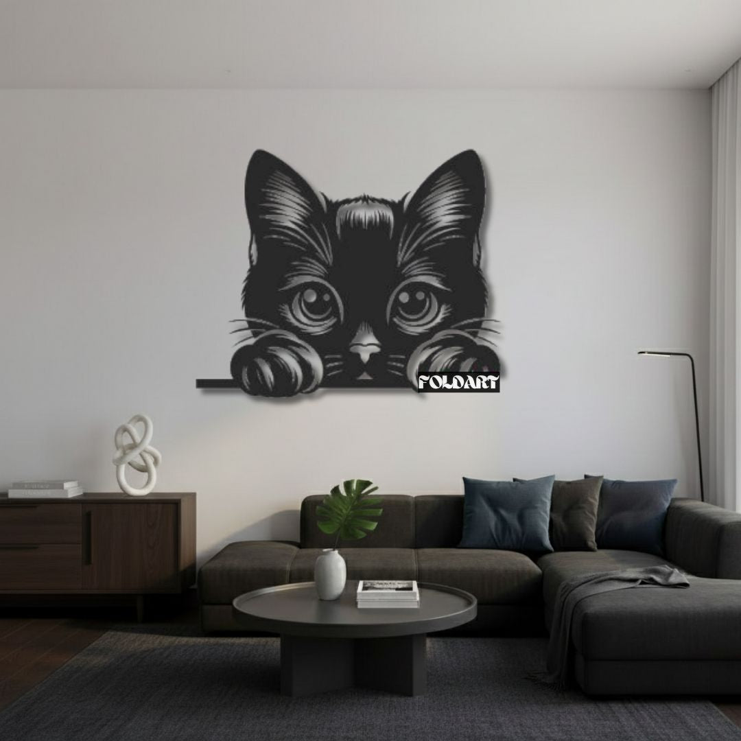 Pisica Pui - Tablou Contur Metalic - FOLDART