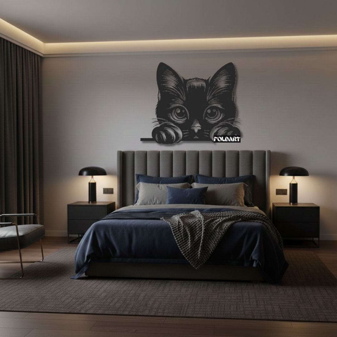 Pisica Pui - Tablou Contur Metalic - FOLDART