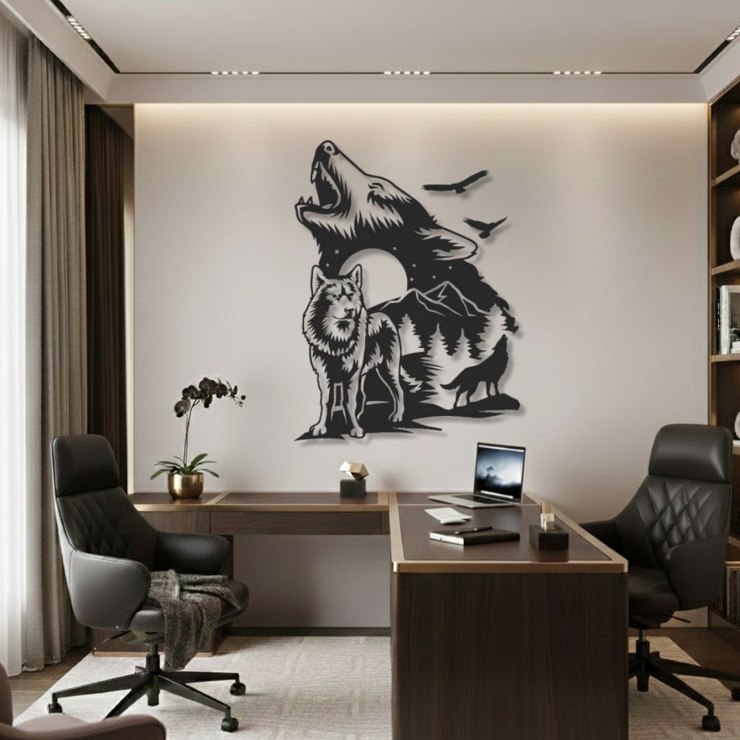 Scena cu Padure si Lupi - Tablou Contur Metalic - FOLDART