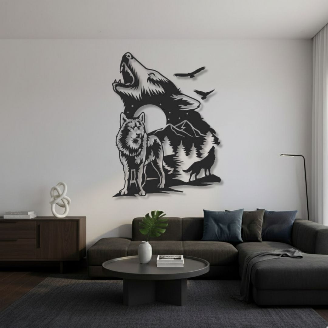 Scena cu Padure si Lupi - Tablou Contur Metalic - FOLDART