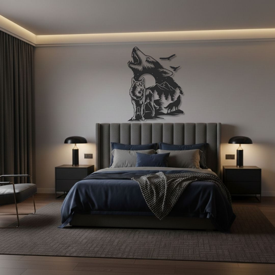 Scena cu Padure si Lupi - Tablou Contur Metalic - FOLDART