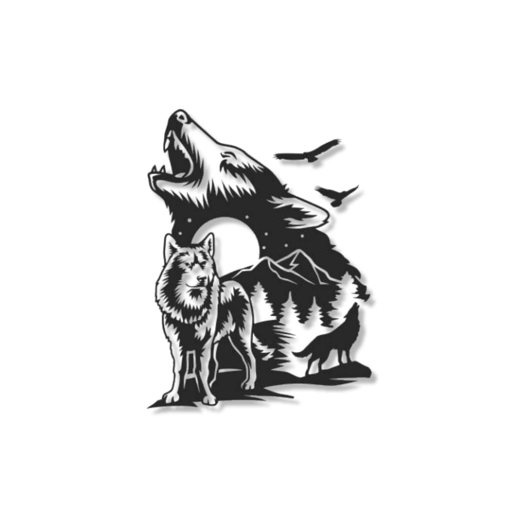 Scena cu Padure si Lupi - Tablou Contur Metalic - FOLDART