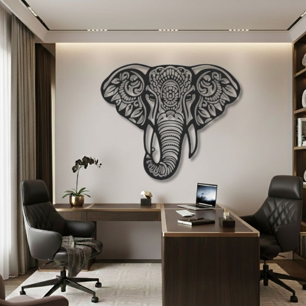 Elefant Decorativ Tribal - Tablou Contur Metalic - FOLDART