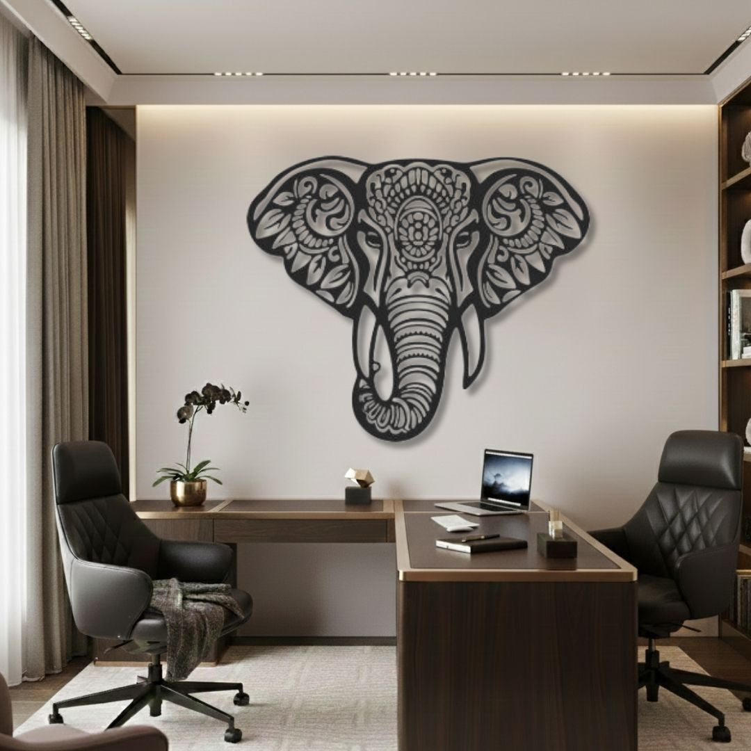 Elefant Decorativ Tribal - Tablou Contur Metalic - FOLDART