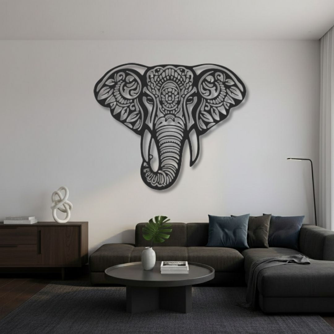 Elefant Decorativ Tribal - Tablou Contur Metalic - FOLDART