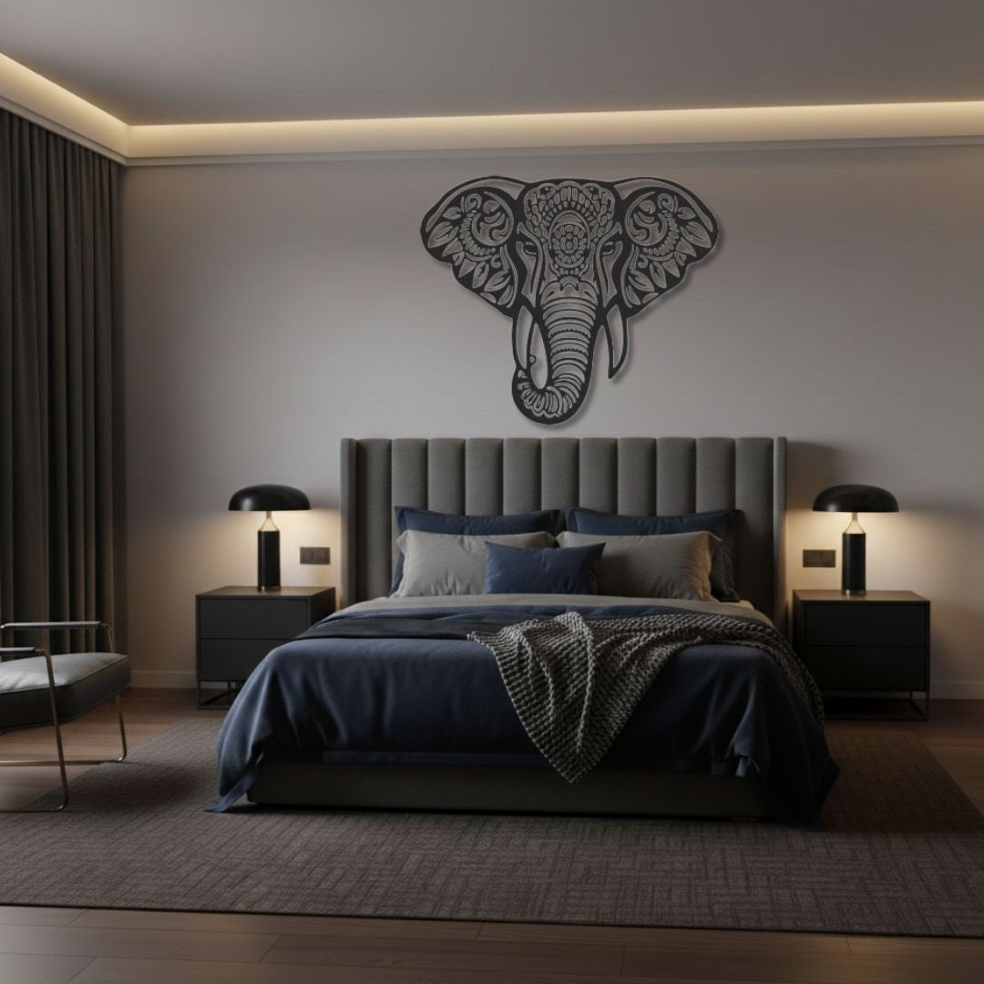 Elefant Decorativ Tribal - Tablou Contur Metalic - FOLDART
