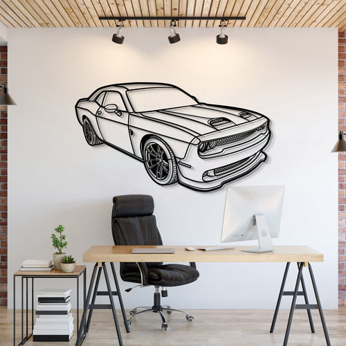 Dodge Challenger Hellcat (2023) perspective metal wall art – laser‑cut 2 mm textured steel with matte powder‑coat finish