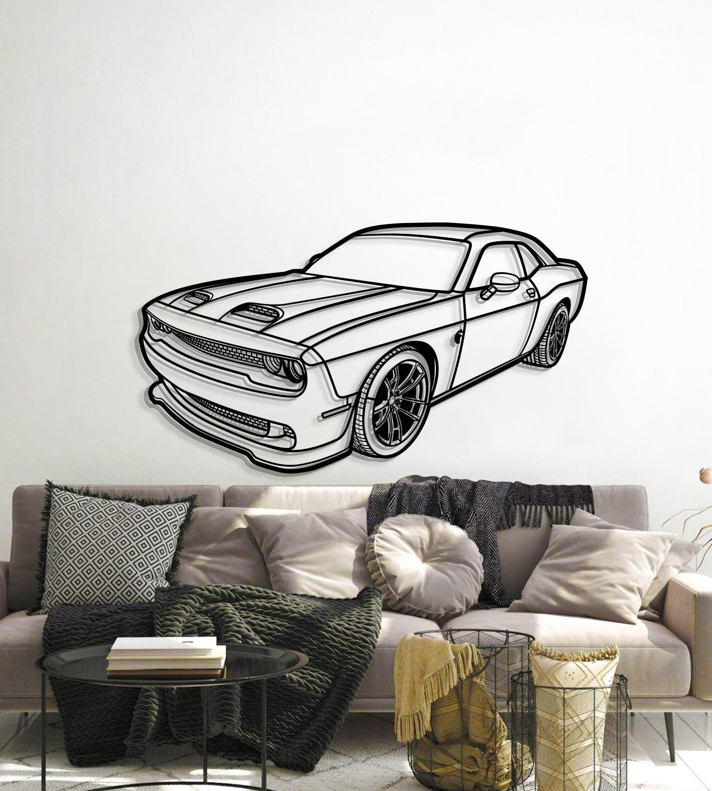 2023 Dodge Challenger Hellcat perspective metal art – textured steel elevated with screws for bold visual dimension