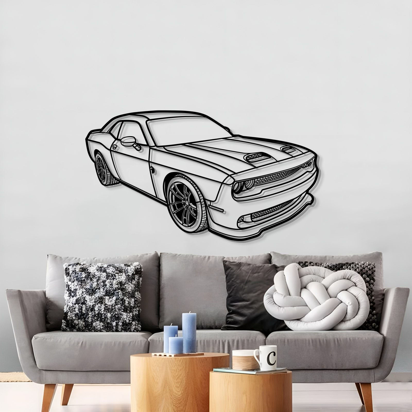 2023 Dodge Challenger Hellcat perspective metal wall décor – ready‑to‑hang premium steel design for muscle car enthusiasts