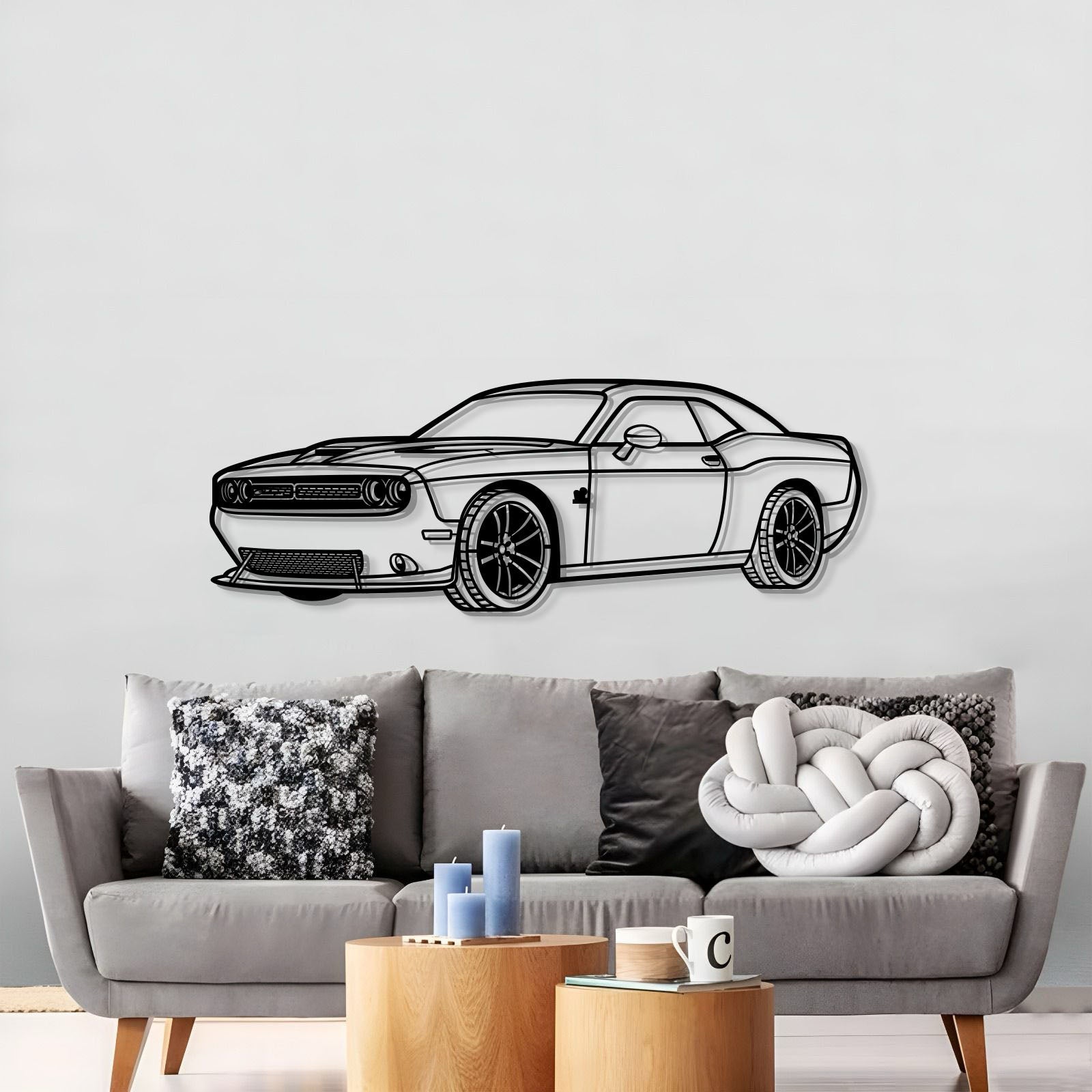 Dodge Challenger SRT 2019 perspective metal wall décor – ready-to-hang premium steel design for muscle car enthusiasts