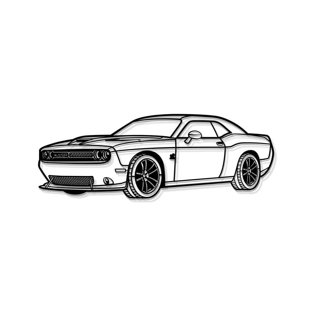 Dodge Challenger SRT 2019 perspective metal silhouette – high-quality textured steel ready to hang with floating 3D style