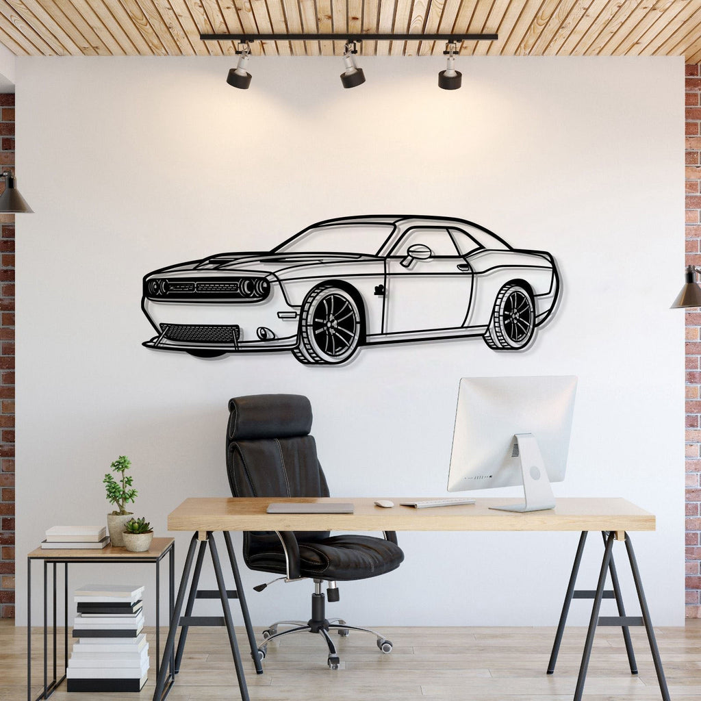 Dodge Challenger SRT (2019) perspective metal wall art – laser-cut 2 mm textured steel with matte powder-coat finish