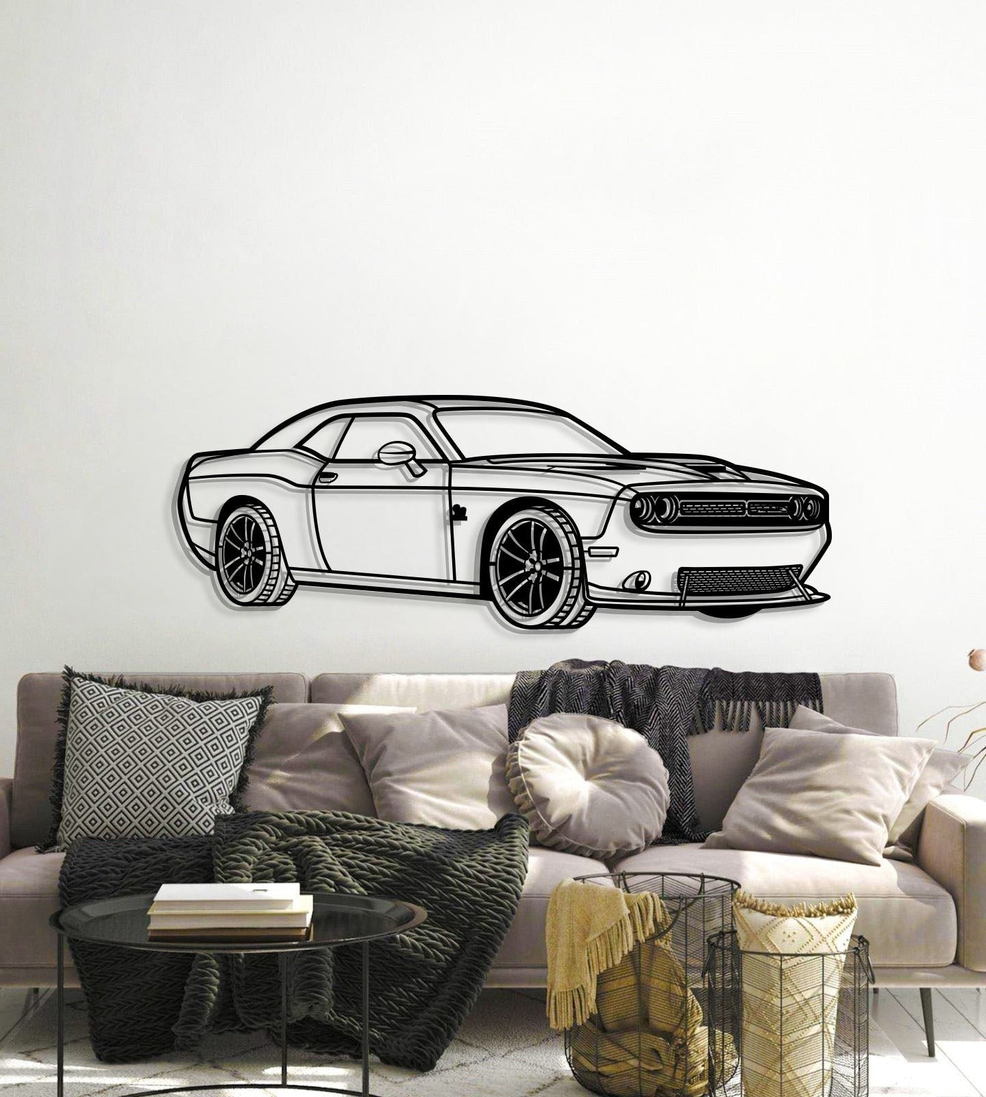 2019 Dodge Challenger SRT perspective metal wall art – textured steel elevated via screws for bold visual dimension