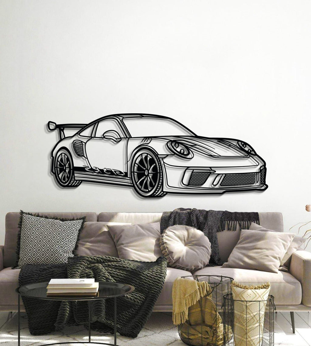 Detailed 2018 911 GT3 RS 992 perspective metal art minimalist silhouette